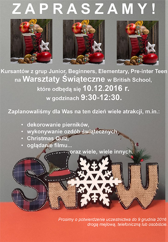 PLAKAT WARSZTATY ŚWIĄTECZNE